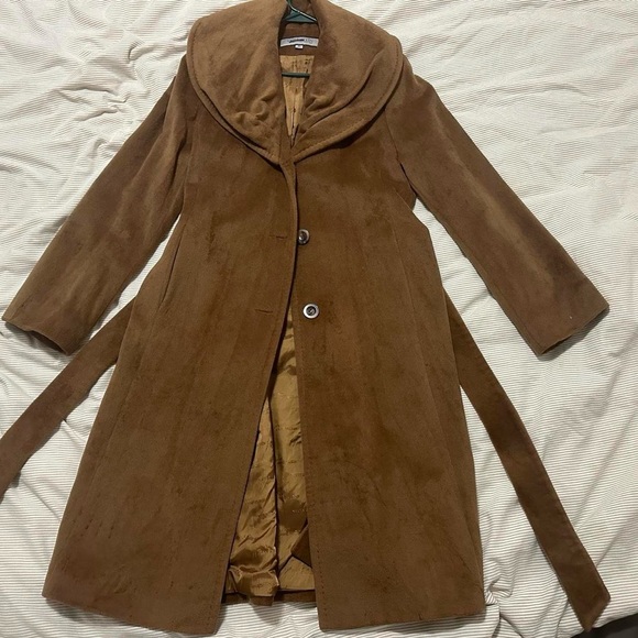 Vintage Anne Klein Belted Brown Wool Trench Coat/OverCoat Size Medium - Picture 6 of 17